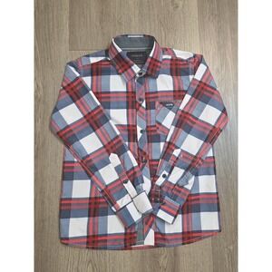 Boys Plaid Button Down Shirt Size 6 Long‎ Sleeve White Red Blue